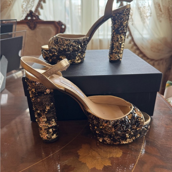 Jimmy Choo Gold Glitter sequin Heels 
Platform Pumps Sz 39.5 - Picture 9 of 16